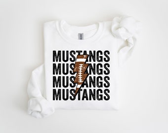 Mustangs Football Distressed Lightning Bolt PNG Sublimation File, Stacked Png, Football Season, Trendy Shirt Design, Grunge Png