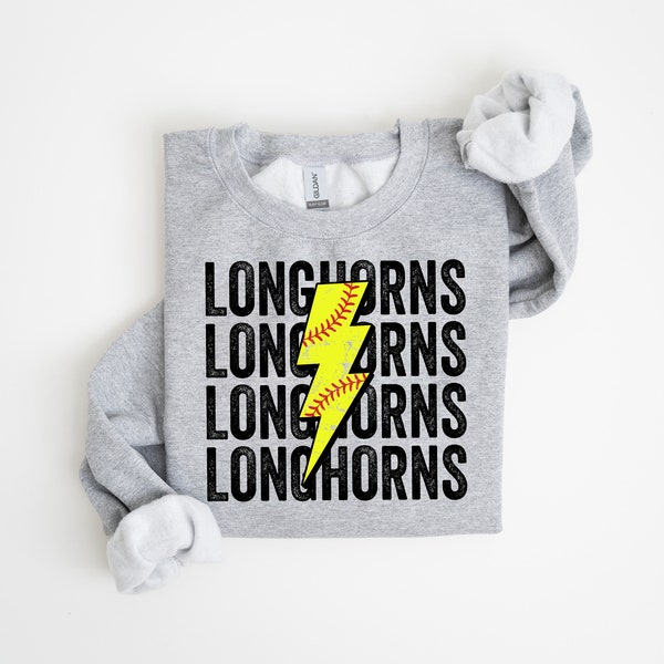 Longhorns Softball Distressed Lightning Bolt PNG Sublimation File, Stacked Png, Softball Season, Trendy Aesthetic Shirt Design, Grunge Png