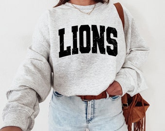 Lions Varsity Mascot Png Sublimation File, School Mascot, Team Mascot, Shirt Design, Distressed + Solid Png, Varsity Font, Grunge Png