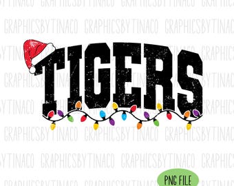 Tigers Christmas Mascot Png Sublimation File, School Mascot, Team Mascot, Shirt Design, Distressed Png
