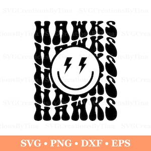 Hawks Retro Wavy Mascot Svg Png Eps Dxf, School Mascot, Team Mascot, Shirt Design, Stacked Svg, Groovy Svg, Hawks Cheer Love