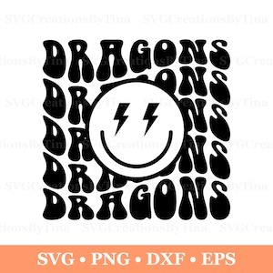 Dragons Retro Wavy Mascot Svg Png Eps Dxf, School Mascot, Team Mascot, Shirt Design, Stacked Svg, Groovy Svg, Dragons Cheer Love