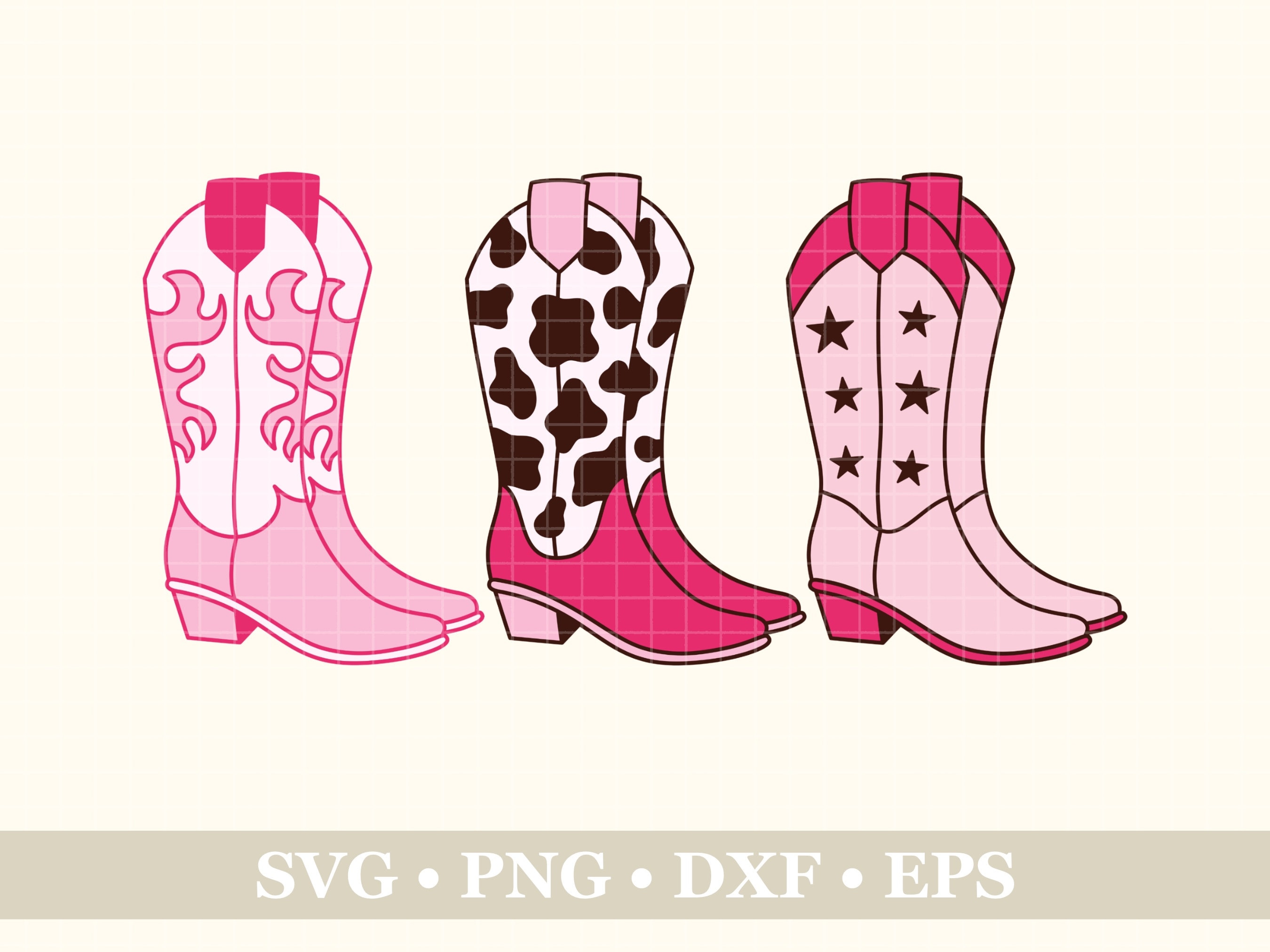 Cowgirl Boots 3 Designs SVG, PNG, Eps, Dxf, Cowboy Boots SVG