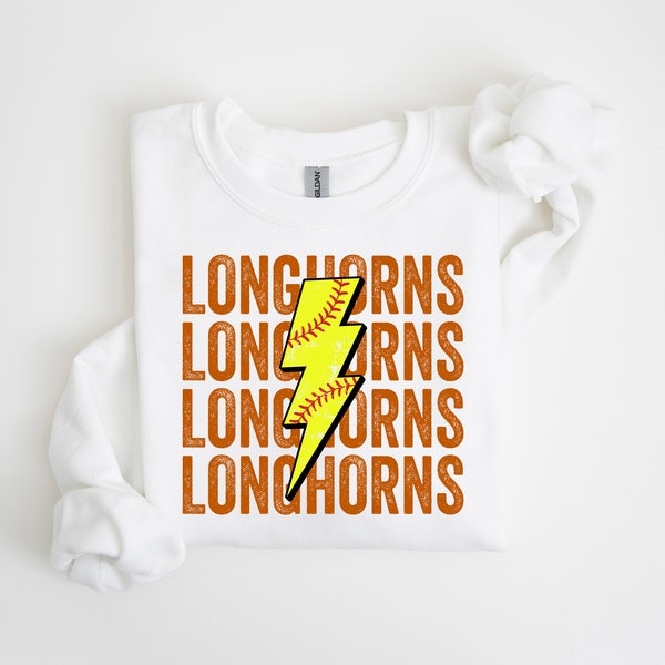 Longhorns Softball Distressed Lightning Bolt PNG Sublimation File, Stacked Png, Softball Season, Trendy Aesthetic Shirt Design, Grunge Png