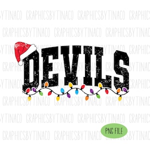 Devils Christmas Mascot Png Sublimation File, School Mascot, Team Mascot, Shirt Design, Distressed Png, Varsity Font