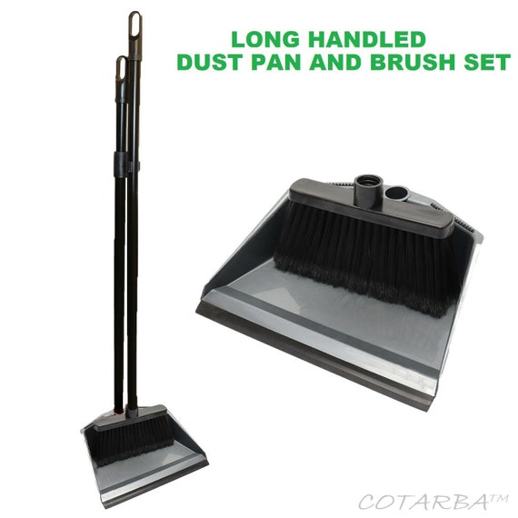 Long Handled Dustpan and Brush Set Broom Sweep Clean Plastic Soft Nylon Bristles 