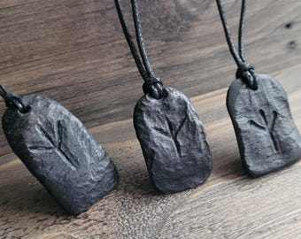 Hand-Carved Pendant Protection Charm, Ancient Bog Oak Wood Amulet Talisman