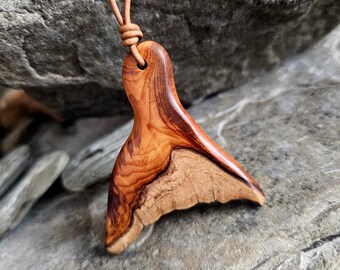 Solid Yew Wood And Leather Natural Necklace Pendant, Wooden Amulet