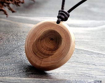 Natural Cedar Wood Amulet Tree Ring Pendant on Leather Cord