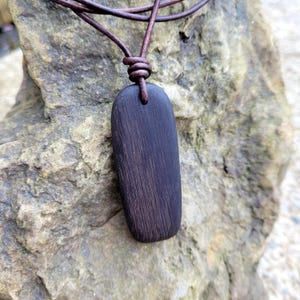 Handcrafted Celtic Wood Pendant | Rectangular Tag Shape Bog Oak Necklace