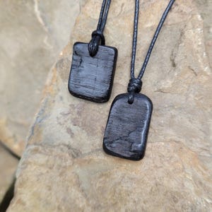 Rare Black Bog Oak Wood Square Tag Charm Necklace for Men