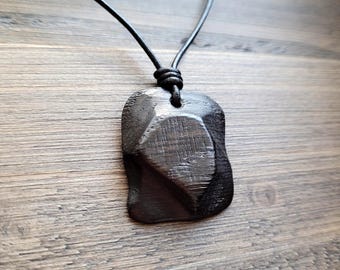 5000-Year-Old Irish Bog Oak Pendant Necklace, Hand-Carved Geometric Wood Jewelry
