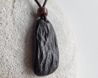 Raw Edge Bog Oak Necklace Pendant Hand Carved Gift from Ireland for Him
