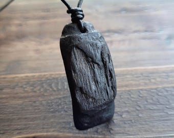 Mens Chunky Bog Oak Necklace | 6,000 Year Old Ancient Wood Pendant on Leather
