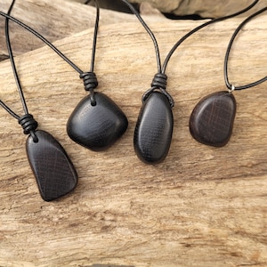 Men&#39;s or Women&#39;s Wooden Black Bog Oak Bead Charm Necklace - Irish Bog Oak Gift Idea