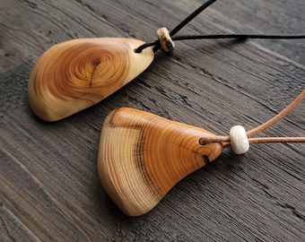 Unique artisan craftsmanship - Natural Yew Tree Wooden Necklace Pendant Adjustable Cord