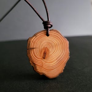 Collier en tranches de mélèze récupéré : pendentif naturel fait main