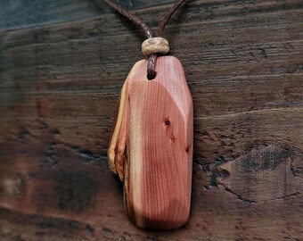 Wooden Pendant Necklace | Organic Red Cedar Wood | Adjustable Cotton Cord | Handmade, Sustainable