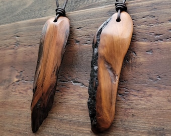 6,000 Years Old Bog Yew Necklace Pendant: Handmade Organic Ancient Bog Wood, Leather Cord