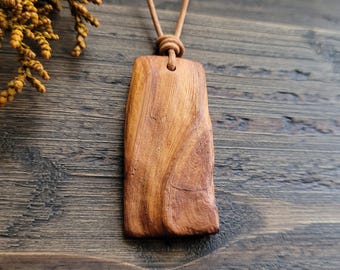 Organic Yew Wood Pendant | Leather Cord, Natural Wood Jewelry