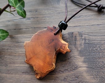 Forest Yew Wood Necklace Amulet Artisan Crafted Natural Jewelry, Sustainable Organic Fashion
