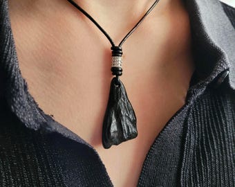 Black Wooden Pendant with Deep Ancient Bog Oak Wood Grooves, Handcrafted Unique Jewelry