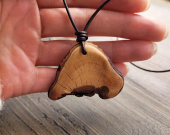 Natural Hawthorn Wood Pendant Necklace – Organic Nature Amulet, Bohemian Leather Cord