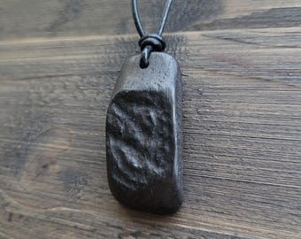 Wooden Bog Oak Pendant Necklace, Handmade Talisman Amulet, Pagan Druid Spiritual Jewelry