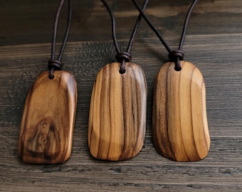 Wooden Pendant Necklace | Natural Yew Wood | Adjustable Leather Cord | Handmade, Sustainable, Everyday Wear