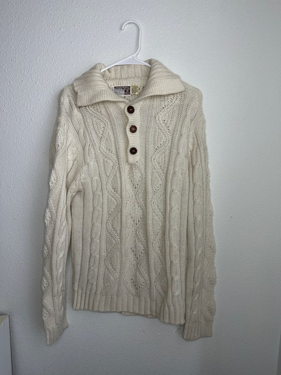 Vintage White Cord Knit Sweater, White Fisherman’s