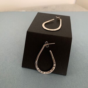Sterling Silver Teardrop Hoop Earrings Handmade Hoops Hammered Earrings
