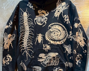 Hand Printed Insect Bug Detritus Mushroom Hoodie: Rose Gold Ink