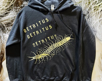 Centipede Hoodie: Gold Print, Detritus Logo, Unisex Sweatshirt