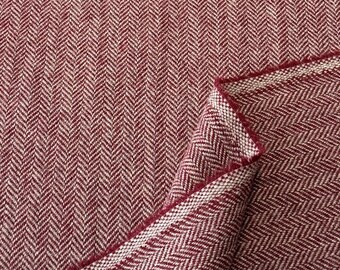 Visgraat tweed van zuivere scheerwol, wijnrood, lichtgrijs – hoogwaardige wollen stof voor blazers, jassen, mantels, capes en pakken – warm, duurzaam en elegant