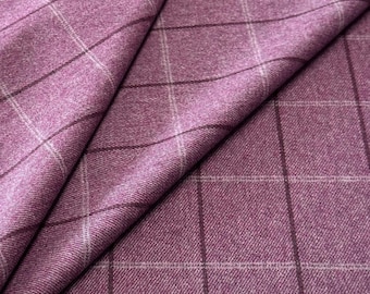 Zachte wollen stof met een paars-roze ruitpatroon – hoogwaardige wollen flanel voor jurken, rokken, broeken en blazers.