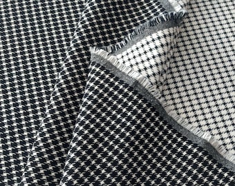 Stretch double-faced fabric, black and white – Italian houndstooth fabric by the meter for comfortable trousers, skirts, blazers – opaque & elastic
