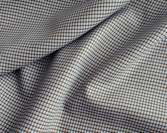 Baumwollstoff Jacquard mit Mini-Karomuster in Hellblau, Weiß und Braun, italienisches Baumwollgewebe für Hemden, Blusen, Röcke und Kleider