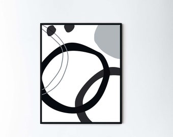 Modern Abstract Art, Printable Wall Decor, Black and White, Minimalist Digital Print (Abstract Circles III)