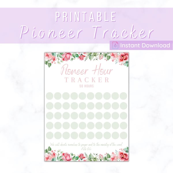 Bouquet 50 Hour Pioneer Tracker Printable, JW, Pioneer Gift, JW Habit Tracker, Ministry Tracker