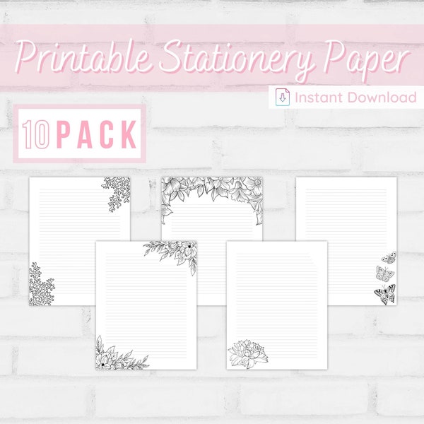 Fun Coloring Printable Stationery Paper 10 Pack for Letter Writing