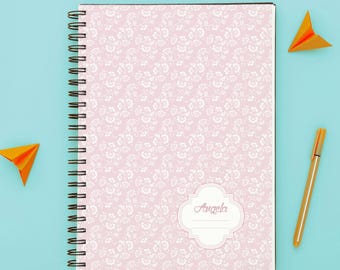 Personalized Pink Floral Spiral Notebook, Custom Name Journal
