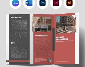 Business Corporation | Multipurpose Trifold Brochure Bundle | Editable Canva, MS Word, Indesign, Photoshop, Illustrator | Printable