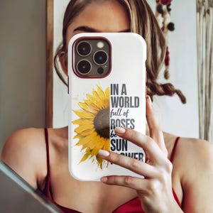 Fall Sunflowers Phone Case Faux Inspirational Floral Case Flower Lovers Gift Gardeners for iPhone 16 15 14 13 Galaxy S 24 23 22 Pixel 8 7