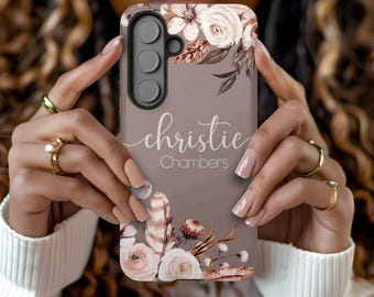 Personalized Floral I iPhone Case, Custom Flowers Case, Custom Name Phone Case, Luxury Phone Case, Roses iPhone 16,15,14, Pro Samsung S25