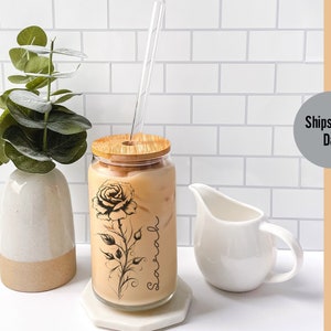 Personalized Birth Flower Tumbler, Gifts for Her, Mother&#39;s Day Gift, Bridesmaid Proposal Gift, Graduation Gift, Custom Glass Coffee Cup