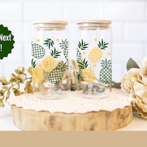 Pineapple Fruit Print Beer Glass Can Design 16oz Libbey Glass Tumbler Summer Gift Pineapples Theme Trendy Summer Fruit Design Glassware