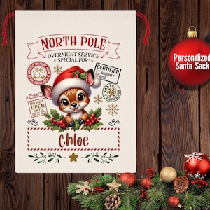 Personalized Large Reindeer Christmas Santa Sack, Christmas Santa Sack With Name, Large Reindeer Santa Sack With Name Custom Name Santa Sack