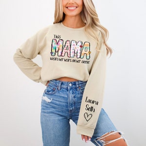 Personalized Mama Sweatshirt with Kid Names on Sleeve, Mothers Day Gift, Birthday Gift for Mom, New Mom Gift, Minimalist Cool Mom Sweater