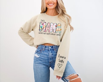 Personalized Mama Sweatshirt with Kid Names on Sleeve, Mothers Day Gift, Birthday Gift for Mom, New Mom Gift, Minimalist Cool Mom Sweater