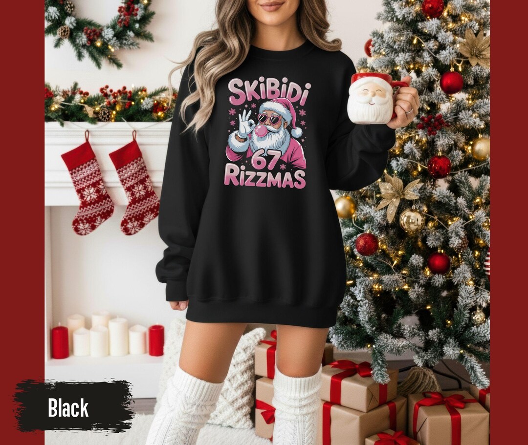 Skibidi Rizzmas 67 Pink Christmas Sweatshirt, Santa Claus Funny ...